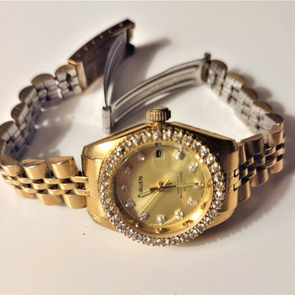 GRUEN VTG Women's Quartz Watch: Crystal Bezel~Date~Water Resistant~New Battery - Picture 4 of 13